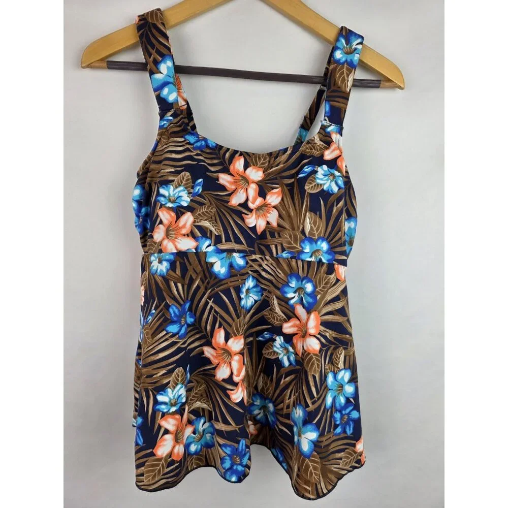 Lands' End Tankini Top Women's Size XS 2-4 Brown Floral Swimsuit Swim Top